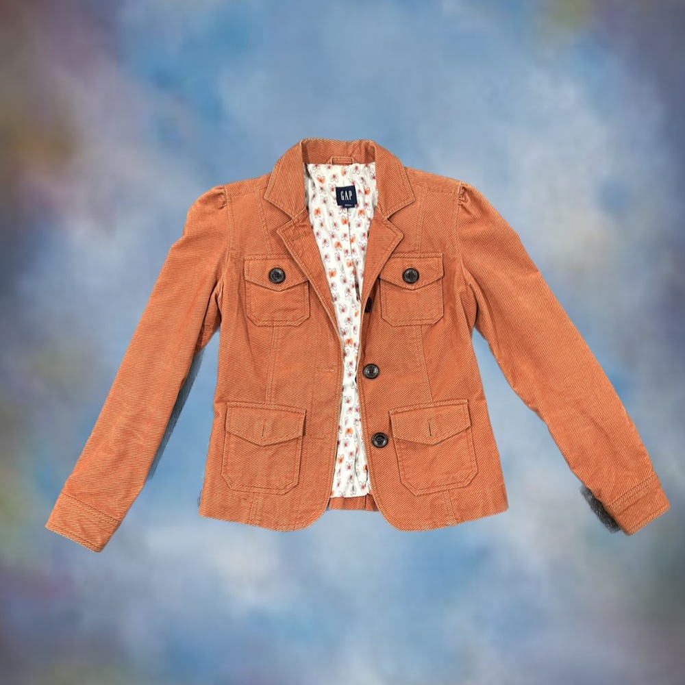 Burnt Orange Corduroy Gap Jacket Lined with Butterfly Pattern